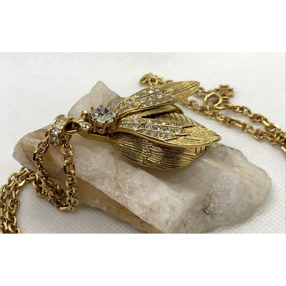 Ann Taylor Gold Tone‎ Bug Bee Fly Rhinestone Cable Chain Necklace 33'' Insect - Picture 5 of 8